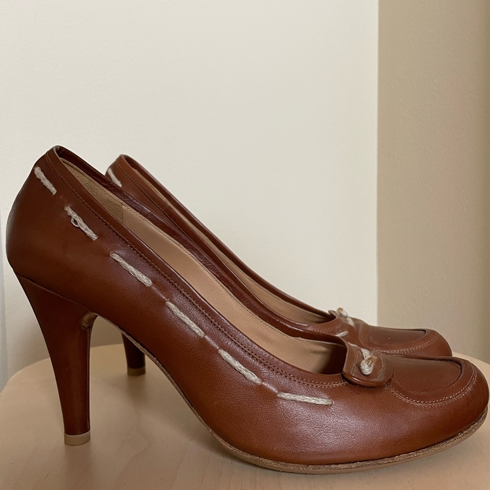 NEW Marni Cognac Brown Leather Pumps Shoes size 39